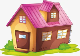 粉色房顶乡间小屋免抠