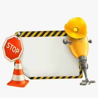 警示牌和手提钻免抠