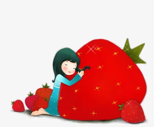 小女孩拥抱草莓免抠