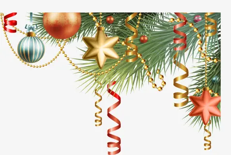 圣诞节绿色松叶装饰免抠