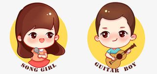 唱歌女孩与吉他男孩Q版头像免抠