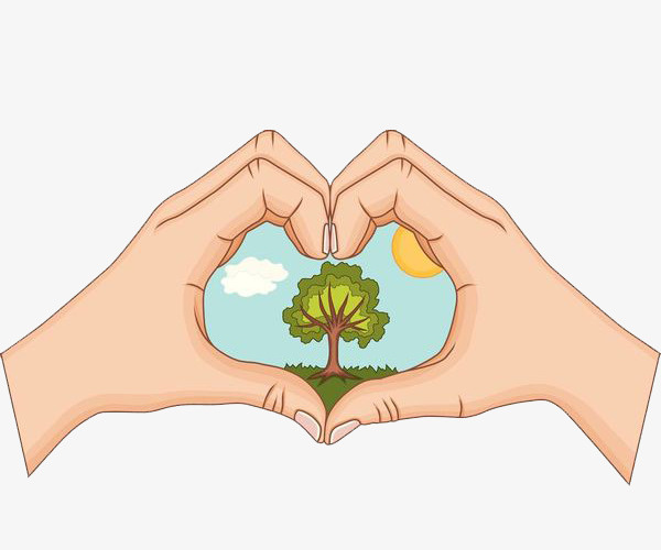 手摆出心形姿势上的风景免抠