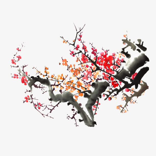 墨迹梅花png素材免抠
