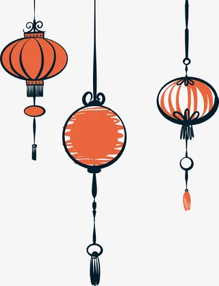 元宵节橙色灯笼挂饰免抠