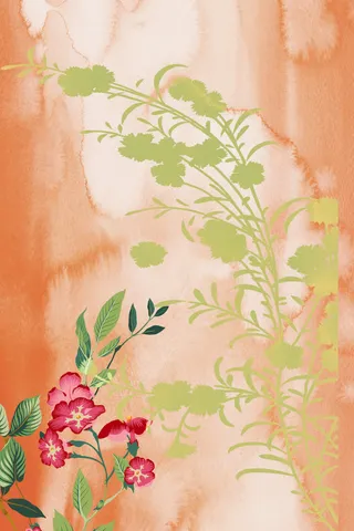 橙色绿叶水墨肌理素材免抠