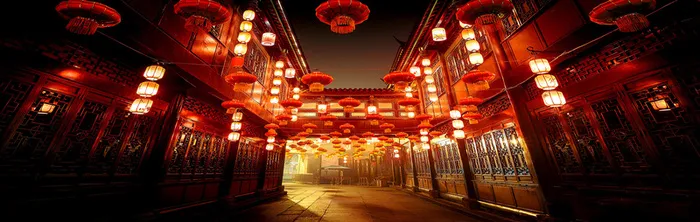 中式街道建筑红色灯笼喜庆高清
