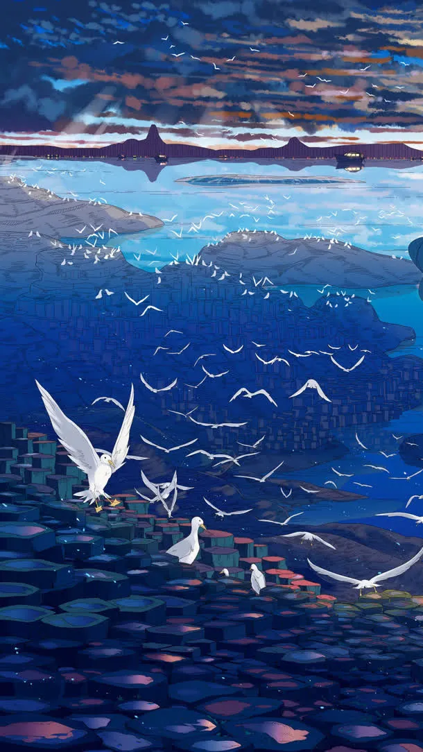 手绘插画蓝色梦想免抠