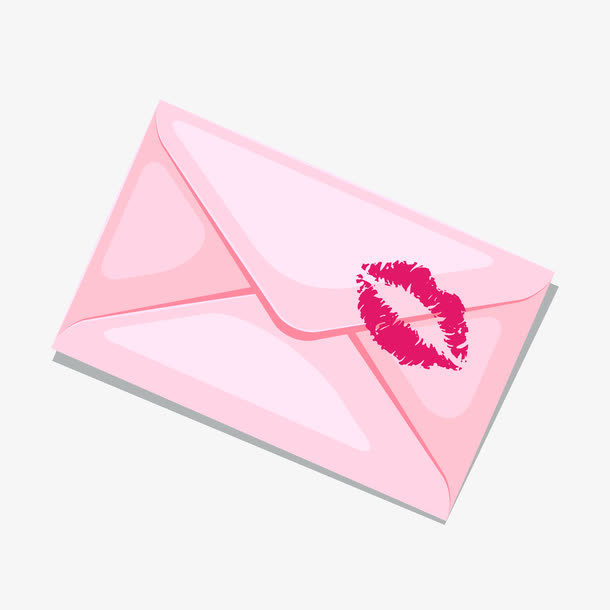 卡通粉色信封唇印矢量图免抠