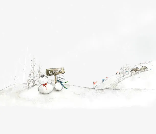 插画雪地上的雪人免抠