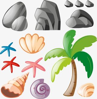 矢量手绘卡通海滩装饰免抠
