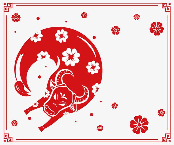 牛剪纸素材图免抠