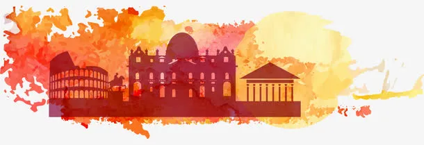 彩色墨迹建筑免抠