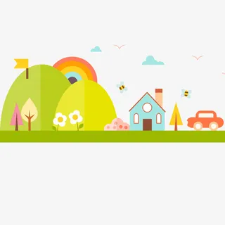 彩色的扁平化春天的风景免抠