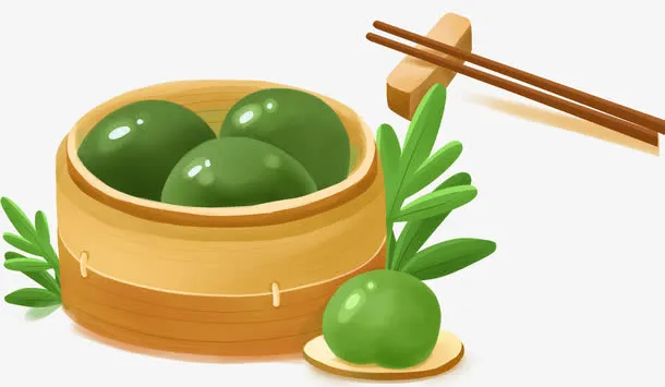 手绘卡通清明节实物青团子免抠