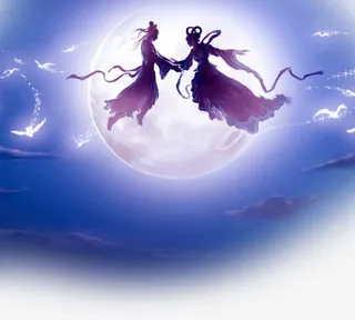 手绘七夕牛郎织女相会免抠