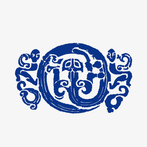 青花 花纹 古典纹样 蓝色 云免抠