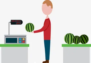 矢量卡通买西瓜的人免抠