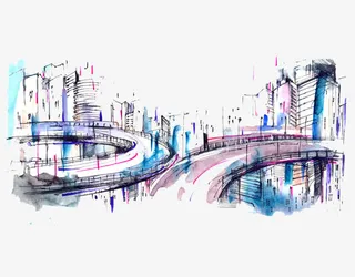 水墨立交桥高清免扣素材免抠