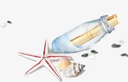 摄影夏日海报沙滩漂流瓶贝壳免抠