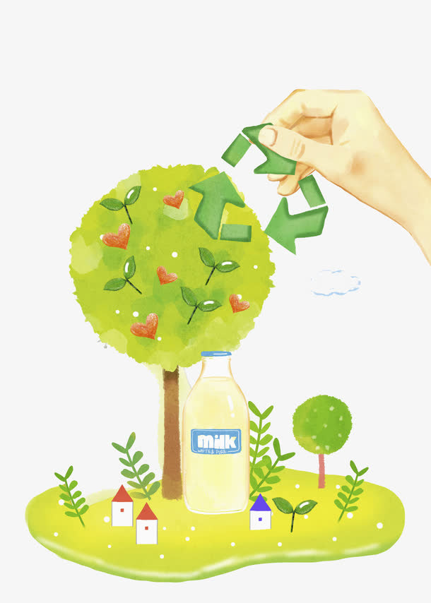 手绘绿树免抠