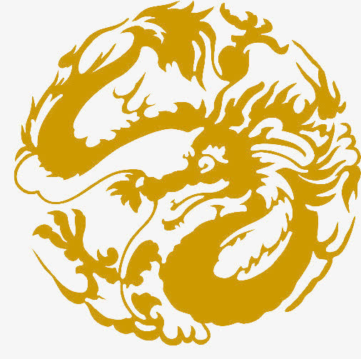 黄色中国龙纹样元素免抠