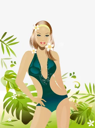 卡通手绘穿比基尼性感女神免抠