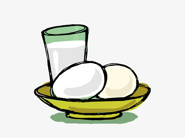 手绘鸡蛋牛奶早餐免抠