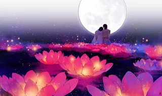 浪漫动漫河灯背景