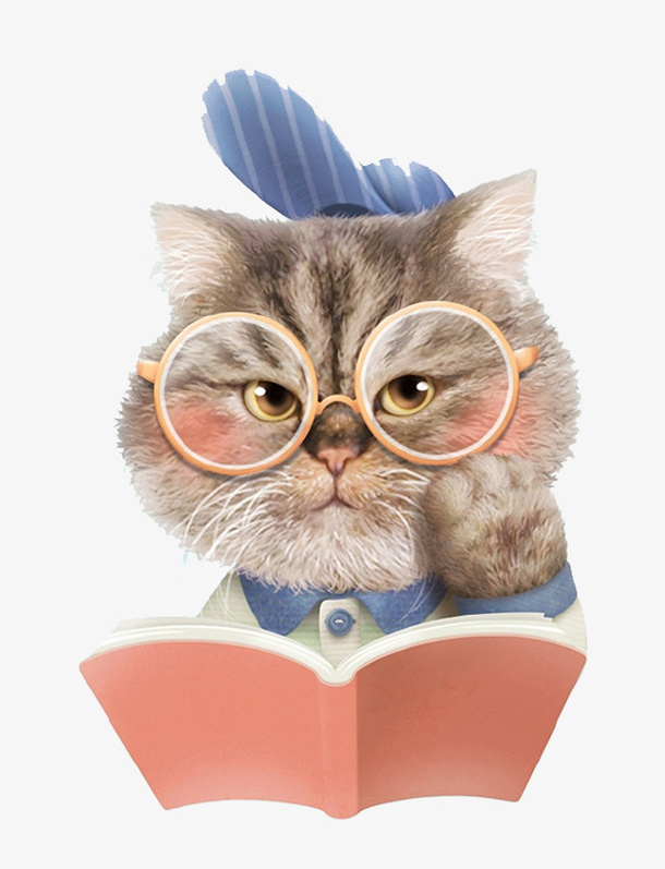 卡通看书小猫免抠