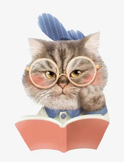 卡通看书小猫免抠