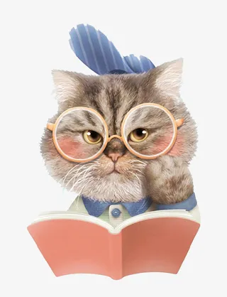 卡通看书小猫免抠