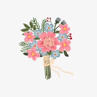 母亲节粉色系手绘花朵花捧花花束免抠