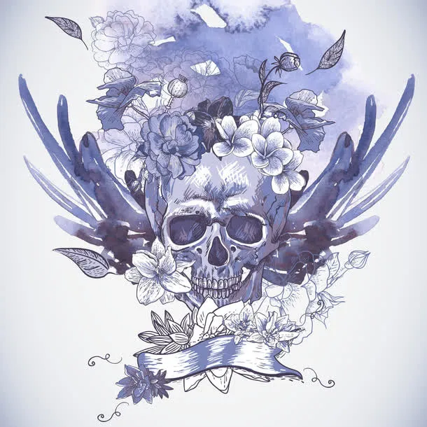 水彩风格骷髅头插画矢量免抠