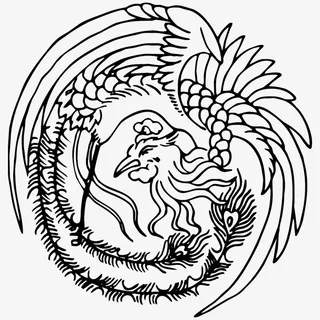 国潮  凤凰 传统图案 圆形标20免抠