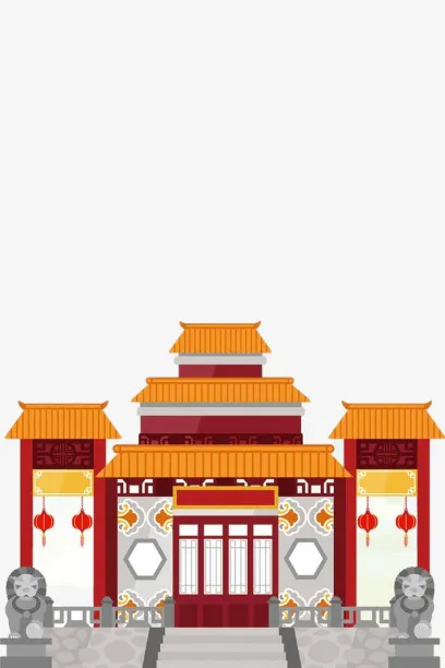 中国风手绘古建筑元素免抠