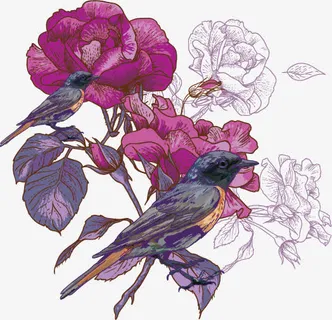 牡丹喜鹊印花矢量图免抠