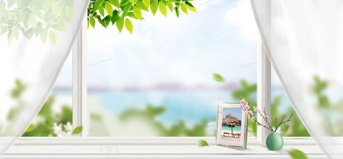 春季窗外景色朦胧相框文艺白色banner高清文艺清新背景