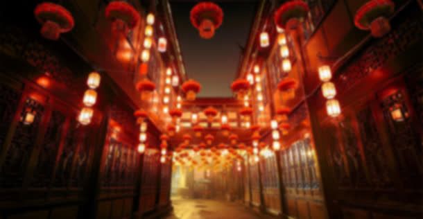 红色灯笼街道风景免抠