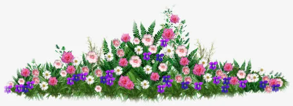 一堆紫粉色花草免抠