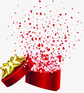 卡通纸屑漂浮红色礼盒效果免抠