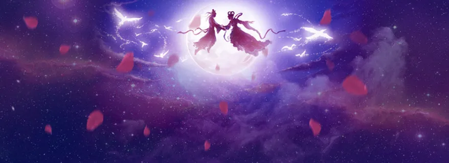 七夕牛郎织女相会扁平背景banner高清