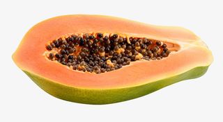 黄色食物切半带仁的熟木瓜实物免抠