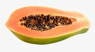 黄色食物切半带仁的熟木瓜实物免抠