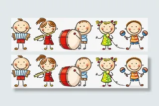 表演乐器的卡通儿童免抠