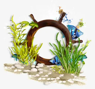 绿色石块草地木边框免抠