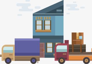 驶过大楼的快递物流车免抠