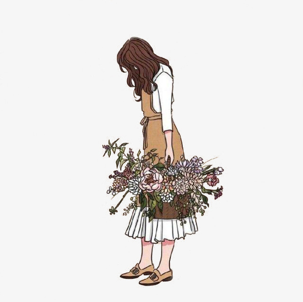 鲜花、花店、手绘美女免抠