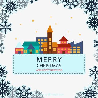 卡通圣诞城市贺卡矢量图免抠
