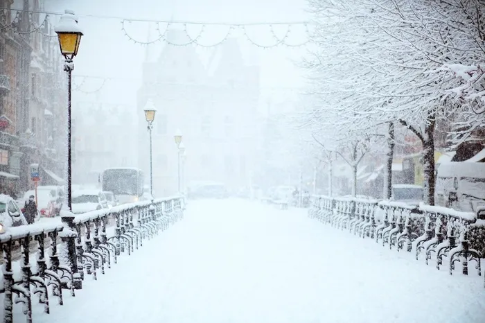 冰天雪地 下雪 马路 雪花高清
