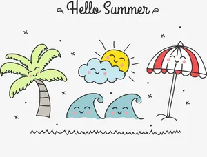你好夏日阳光沙滩免抠